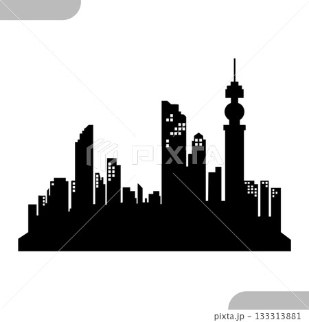 Modern City Skyline Silhouette Buildings and Iconic Tower Illustration. Modern City Skyline Silhouette Buildings and Iconic Tower Illustration. 133313881