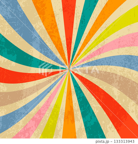 Colorful sunburst background with a grunge and distressed vintage texture illustration 133313943