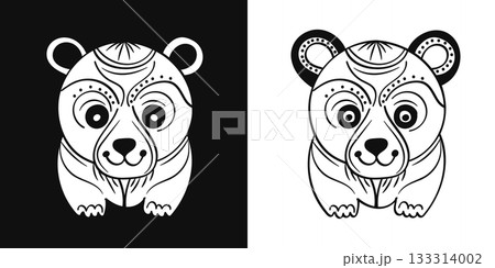 Decorative bear animal head doodle line art drawing vector illustration 133314002