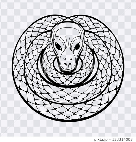 Snake circular coil detailed line art coloring page illustration 133314005