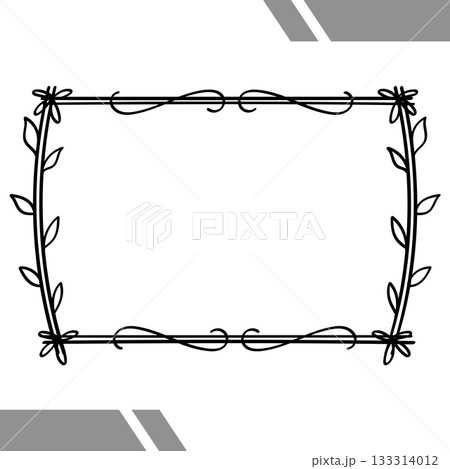 Hand drawn doodle botanical leaves rectangle border illustration vector 133314012