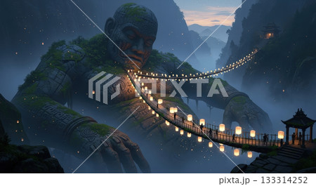 SFファンタジー 眠れる巨人と浮遊ランタンブリッジの幻想谷 133314252