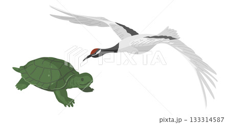 シンプルな亀と鶴のイラスト 133314587