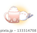 冬のシマエナガとホイップクリームがのったコーヒーイラスト⭐︎ 133314708
