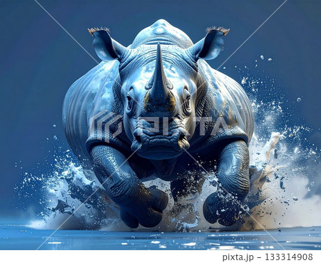 突進してくるサイ 133314908