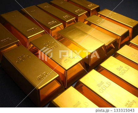 A lot of gold bars on a dark background 133315043