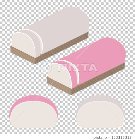 板の上に乗ったカマボコと正面のカマボコのイラスト 133315312