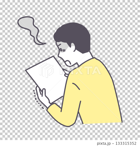 Illustration material of a man shocked by the contents of a document 133315352