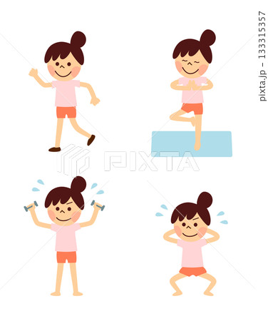 エクササイズをする女性 セット エクササイズをする女性 セット 133315357