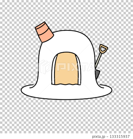 イラスト素材: バケツとスコップで作ったかわいいかまくらのイラスト 133315937