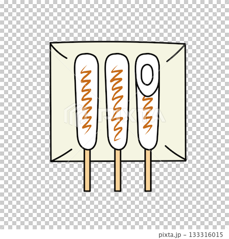 イラスト素材: 皿に並んだ三本のきりたんぽのイラスト 133316015