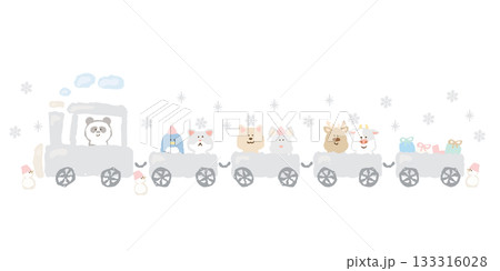 やさしいどうぶつ日和|冬の動物列車イラスト(雪・クリスマス) やさしいどうぶつ日和|冬の動物列車イラスト(雪・クリスマス) 133316028