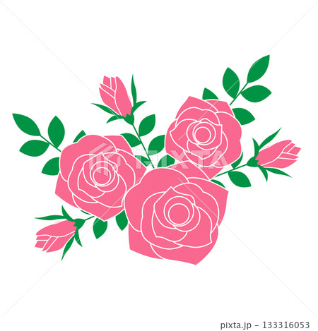 ピンクのバラの花と蕾のイラスト素材 133316053