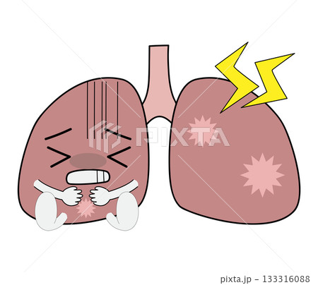 肺キャラクター 患部を押さえて苦しむ・痛い 肺キャラクター 患部を押さえて苦しむ・痛い 133316088