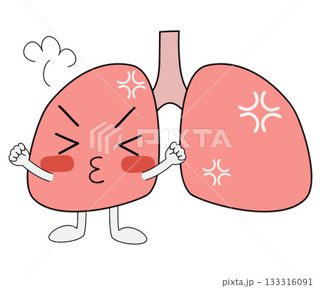 肺キャラクター　拳を握って怒る 133316091