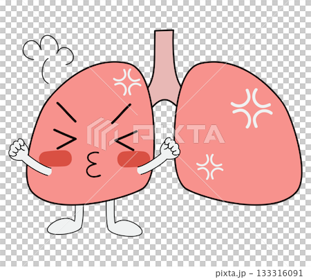 肺キャラクター　拳を握って怒る 133316091