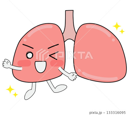 肺キャラクター　片手を上げてウインク 133316095