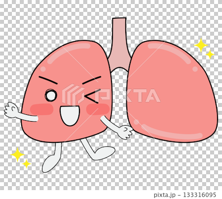 肺キャラクター　片手を上げてウインク 133316095