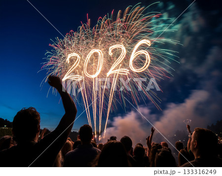 2026の文字 新年を祝う花火　Generative AI 133316249