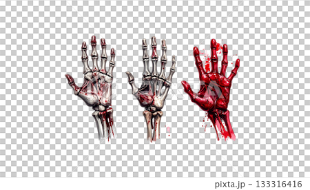 Red palm print with blood and paint splash symbol isolated on white background. 133316416