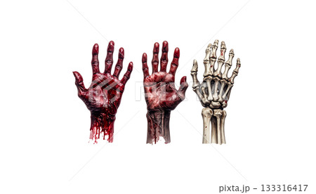 Red palm print with blood and paint splash symbol isolated on white background. 133316417