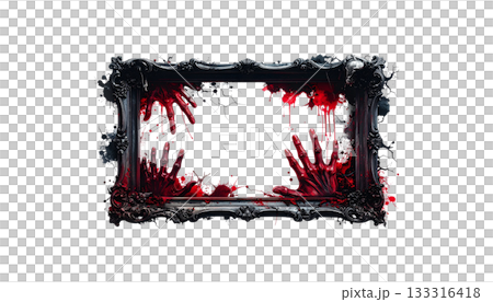 Red palm print with blood and paint splash symbol isolated on white background. Red palm print with blood and paint splash symbol isolated on white background. 133316418