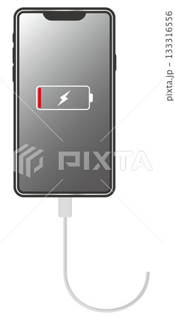 スマートフォンの画面に表示された充電マーク スマートフォンの画面に表示された充電マーク 133316556