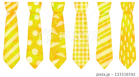 模様の入ったネクタイのイラストセット 黄色 模様の入ったネクタイのイラストセット 黄色 133316592