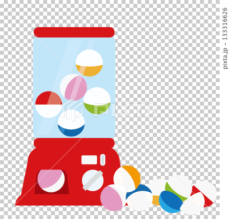 ガチャガチャの機械とたくさんのカプセルのベクターイラスト 133316626