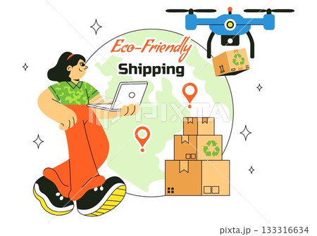 Eco Friendly Shipping Service Illustration Featuring Sustainable Logistics, Green Transport, Urban Delivery, Zero Emission Vehicle In a Background Eco Friendly Shipping Service Illustration Featuring Sustainable Logistics, Green Transport, Urban Delivery, Zero Emission Vehicle In a Background 133316634