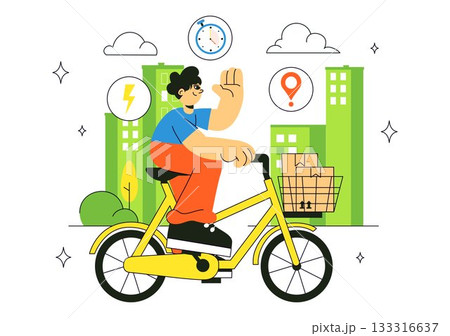 Eco Friendly Shipping Service Illustration Featuring Sustainable Logistics, Green Transport, Urban Delivery, Zero Emission Vehicle In a Background Eco Friendly Shipping Service Illustration Featuring Sustainable Logistics, Green Transport, Urban Delivery, Zero Emission Vehicle In a Background 133316637
