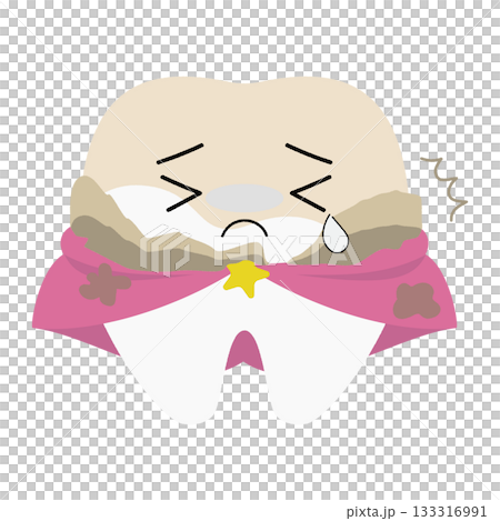Tooth character is sad about tartar and plaque 133316991