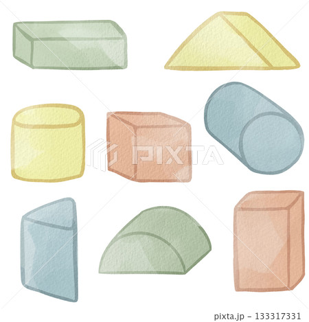 水彩風の積木イラスト 水彩風の積木イラスト 133317331