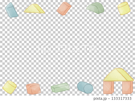 水彩風格的積木框架插圖 133317333