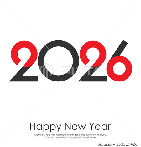 Happy New Year 2026 Minimalist Modern Text Design Logotype Template. Vector 133317426