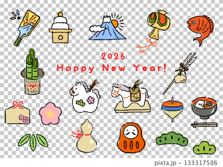 手繪新年幸運符插畫集 手繪新年幸運符插畫集 133317586