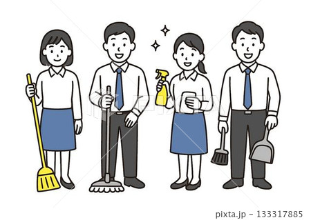 掃除道具を持った会社員 掃除道具を持った会社員 133317885