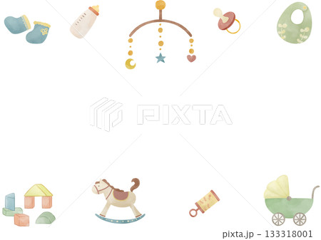 水彩風ベビー用品フレームイラスト 133318001