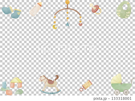 水彩風ベビー用品フレームイラスト 133318001