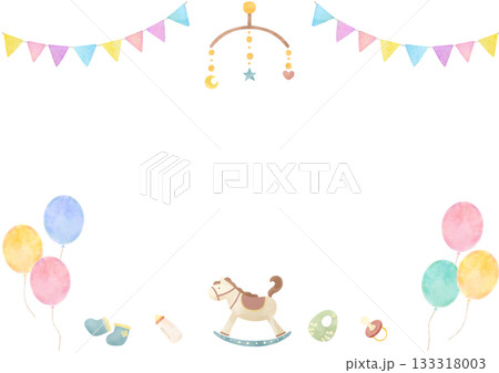 水彩風ベビー用品フレームイラスト 133318003
