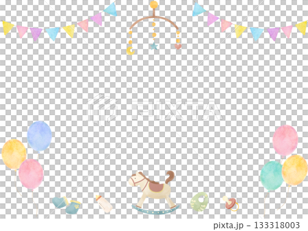 水彩風格嬰兒用品邊框插圖 133318003