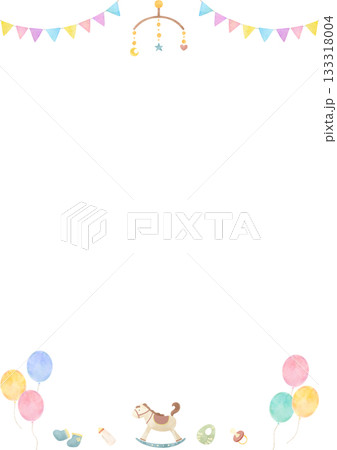 水彩風ベビー用品フレームイラスト 水彩風ベビー用品フレームイラスト 133318004