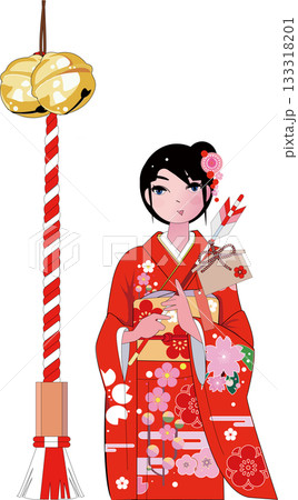 初詣や成人式での着物姿の女の子 133318201