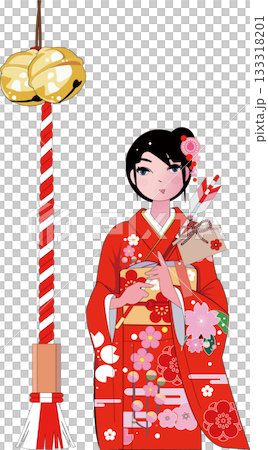 初詣や成人式での着物姿の女の子 133318201