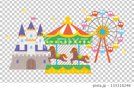 Colorful and fun amusement park illustration Colorful and fun amusement park illustration 133318246