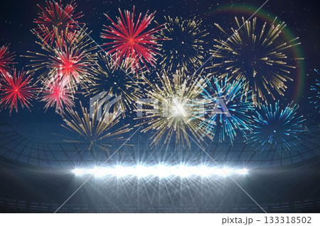 Fireworks exploding over football stadium Fireworks exploding over football stadium 133318502