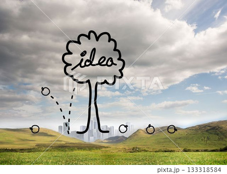Idea tree graphic over landscape 133318584