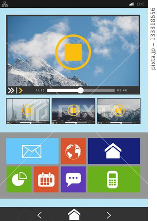 Graphic image of video player with various icons Graphic image of video player with various icons 133318656