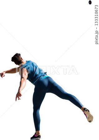 Man throwing discus against white background 133318673