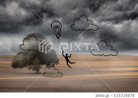 Rocket graphic on gloomy landscape 133318878